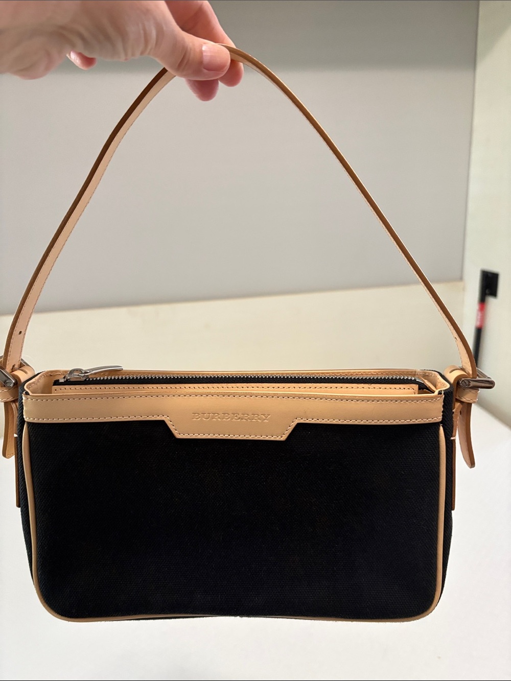 AUTHENTIC Burberry Black Canvas Baguette Bag Nova Check